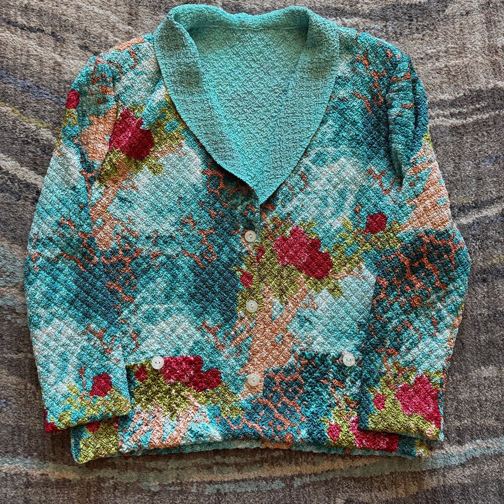 Women's Tania Nardi Handmade Crinkle Texture Floral Button Up Jacket Sz Large
